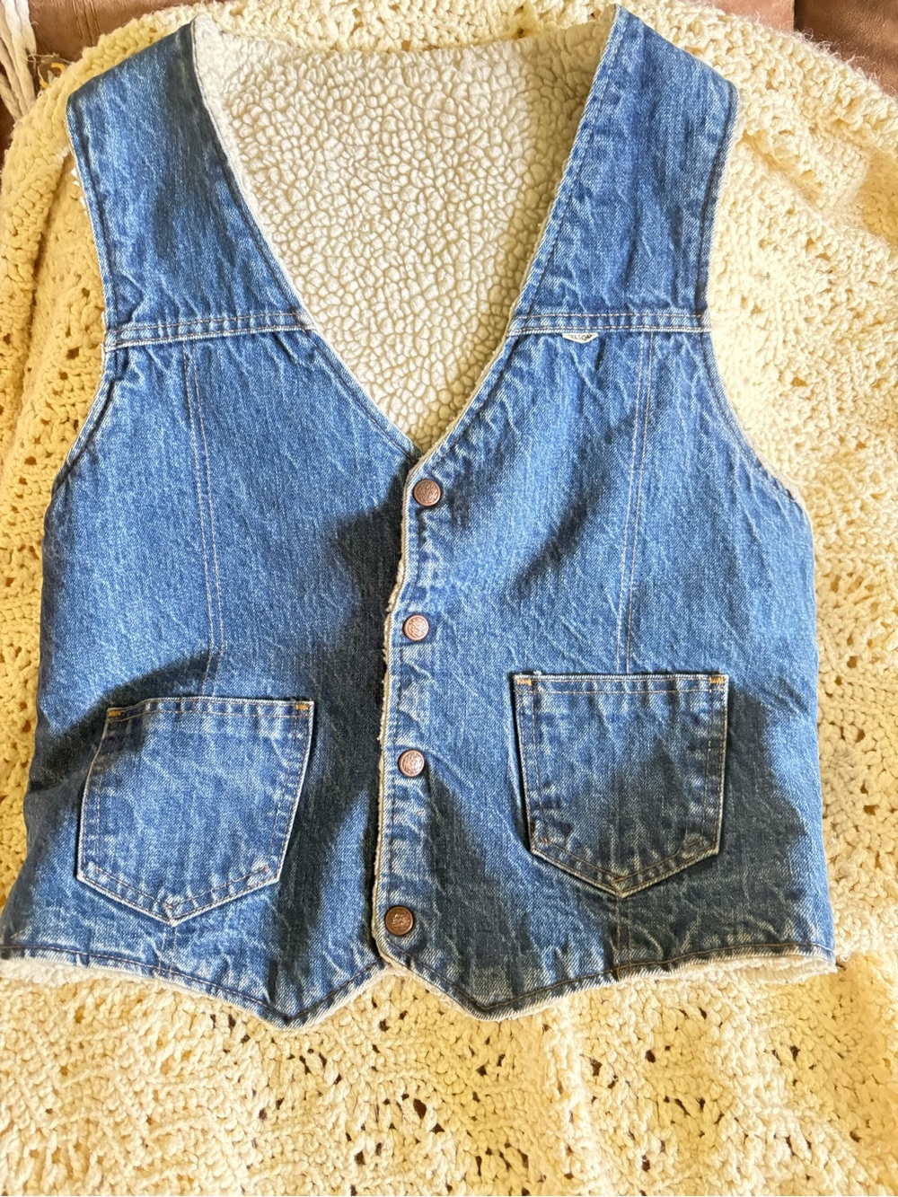 Vintage  Sherpa Blue Jean Denim Jacket by Nelson #sizeM#western#utility#vest#fun
